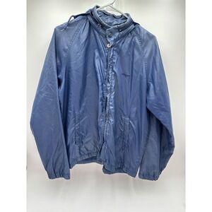 Vintage Sears Windbreaker Jacket Mens M Blue Hooded Zip Nylon Distressed Read….